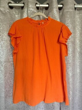 Women's Ruffle Sleeve Orange Top